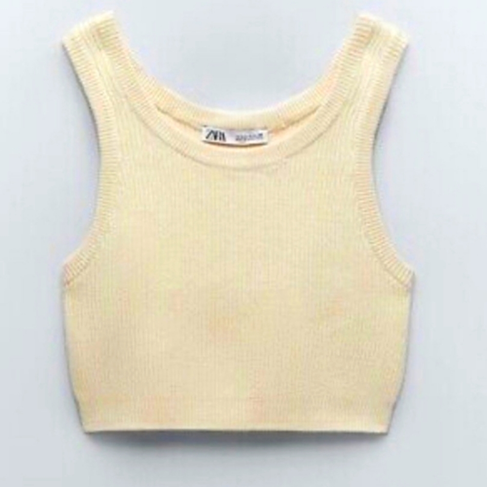 Zara Yellow Knit Crop Tank Top Large